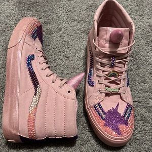 Beautiful Custom Unicorn Pink Hightop Vans With Rhinestones Men’s 7.5 Women’s 9.